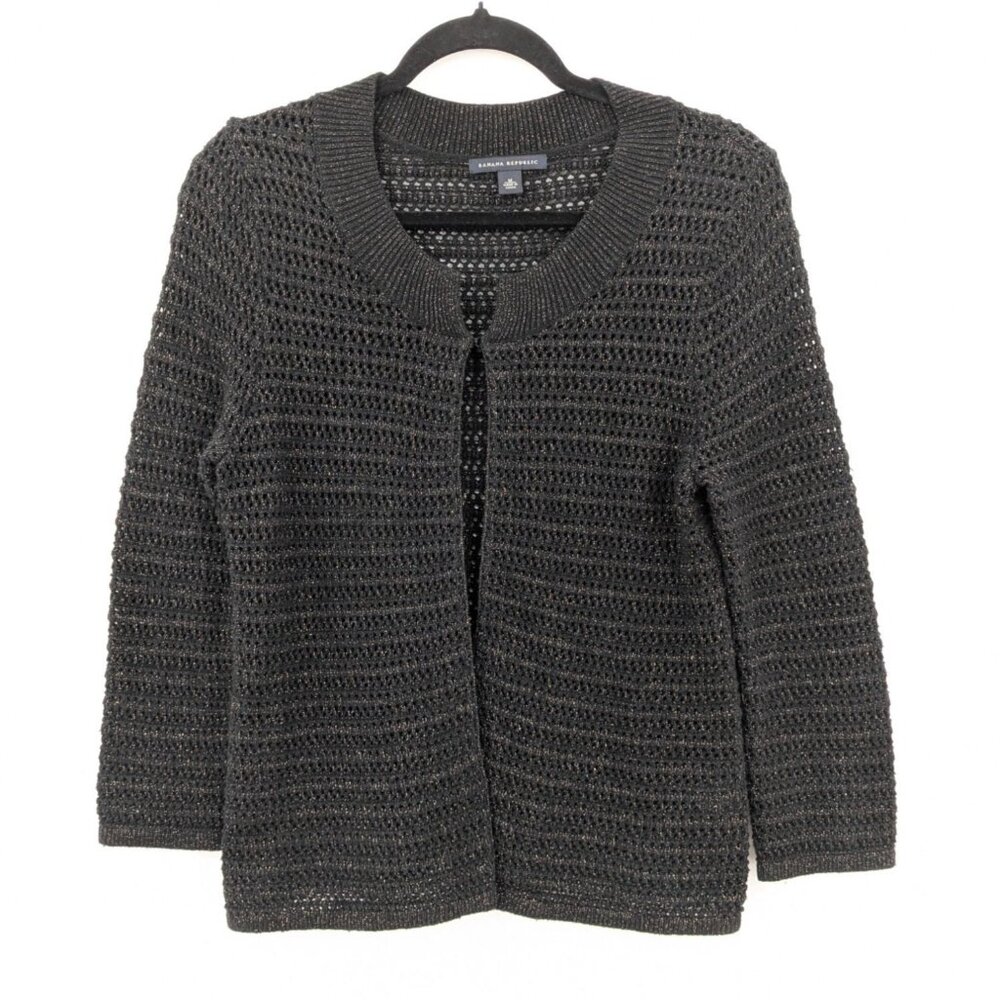 Banana Republic Metallic Open Stitch Cardigan Size M Lambswool Blend Office Cozy